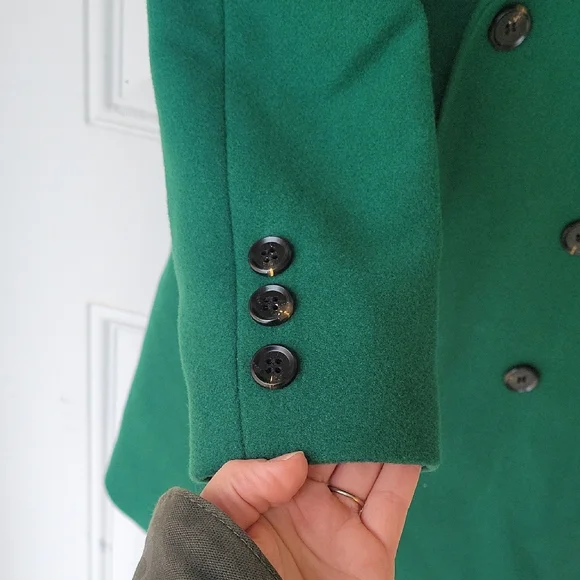 🍀 Women's Green Double-Breasted Lapel Coat, Knee Length - Picture 8 of 11